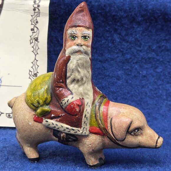 Vintage Vaillancourt Folk Art Santa on Pig Figurine Chalkware 1993 with COA 529 - Picture 2 of 8